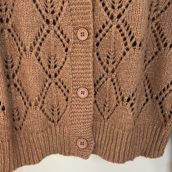 ASTR the‎ Label Pointelle Chunky Knit Cardigan Sweater Size XL Brown - Picture 5 of 7